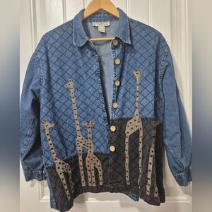Vintage Plus Dress Barn Denim Giraffe Print Shirt Womens Size 1X